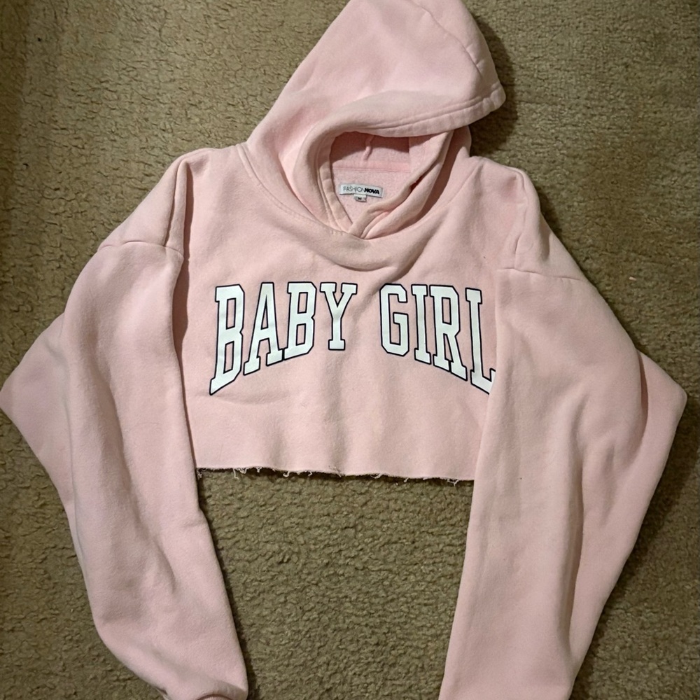 Pink Cropped Hoodie with 'BABY GIRL' Graphic